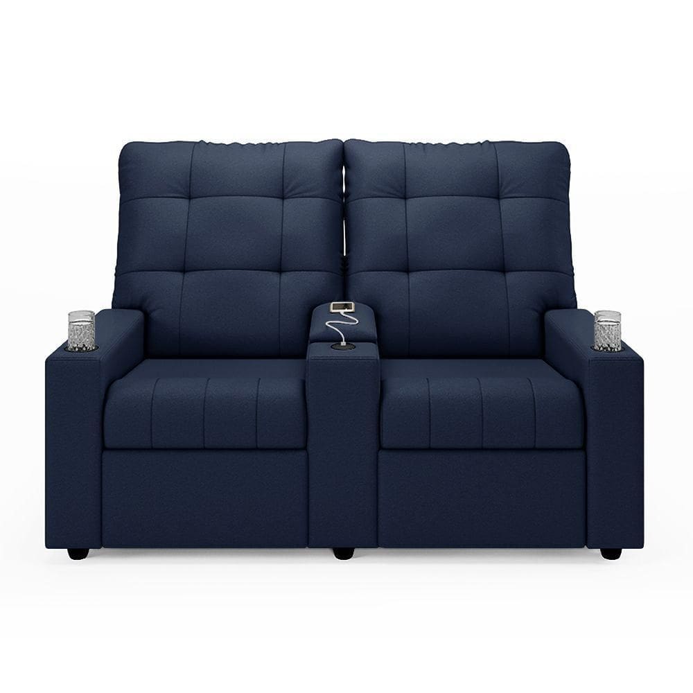 Poltrona Do Papai Reclinável Sala De Cinema 2 Lugares Manual Baú Usb Pu Azul