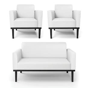 Sofá Namoradeira Com 2 Poltronas Base De Madeira Fixa Preto Marisa Corino D03 - D\`rossi Cor Branco