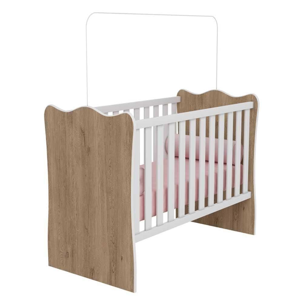 Berço Quarto Infantil Doce Sonho 1 Carvalho Rústico Toq Branco Qmovi - Blush