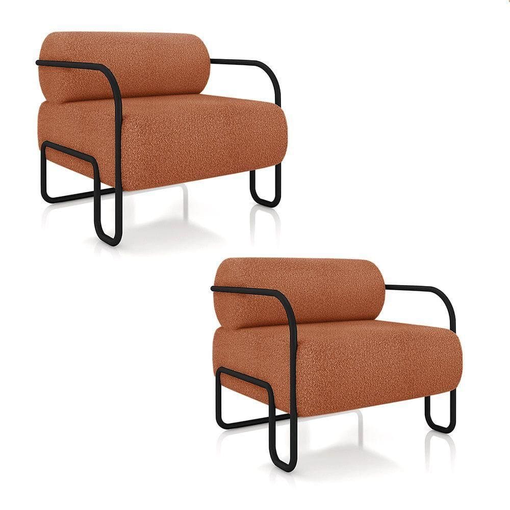 Poltrona Sala De Estar Industrial Preto Kit 2 Ameli Bouclê K01 - D`rossi Cor Terra Cota