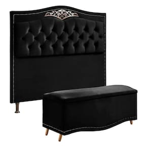 Conjunto Cabeceira E Calçadeira Holanda 90cm Veludo Star Confort Preto