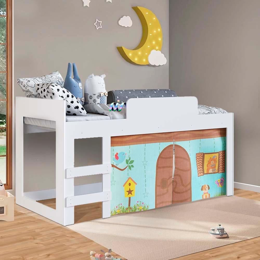 Cama Infantil Solteiro com Cortina Branco Radiante Jm Móveis - Branco