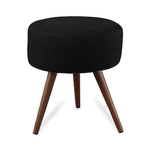Puff Cama Inbox Hilda Redondo Com Pés Em Madeira Maciça Tecido Suede Preto