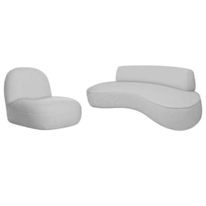 Sofá Curvo 140cm 2 Lugares E 1 Poltrona Amsterdã Linho - Doce Sonho Móveis Cor Cinza Claro