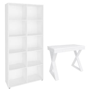 Mesa Escrivaninha 90cm Veneti E Estante Livreiro 90x187cm Lean A06 Branco - Mpozenato
