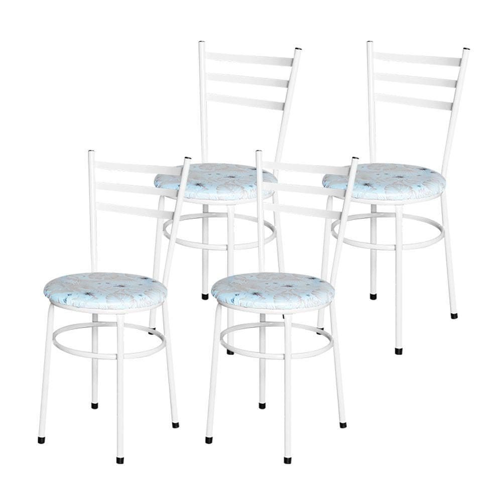 4 Cadeiras Para Cozinha Epoxi Branca Assento Floral Cor:floral Areia