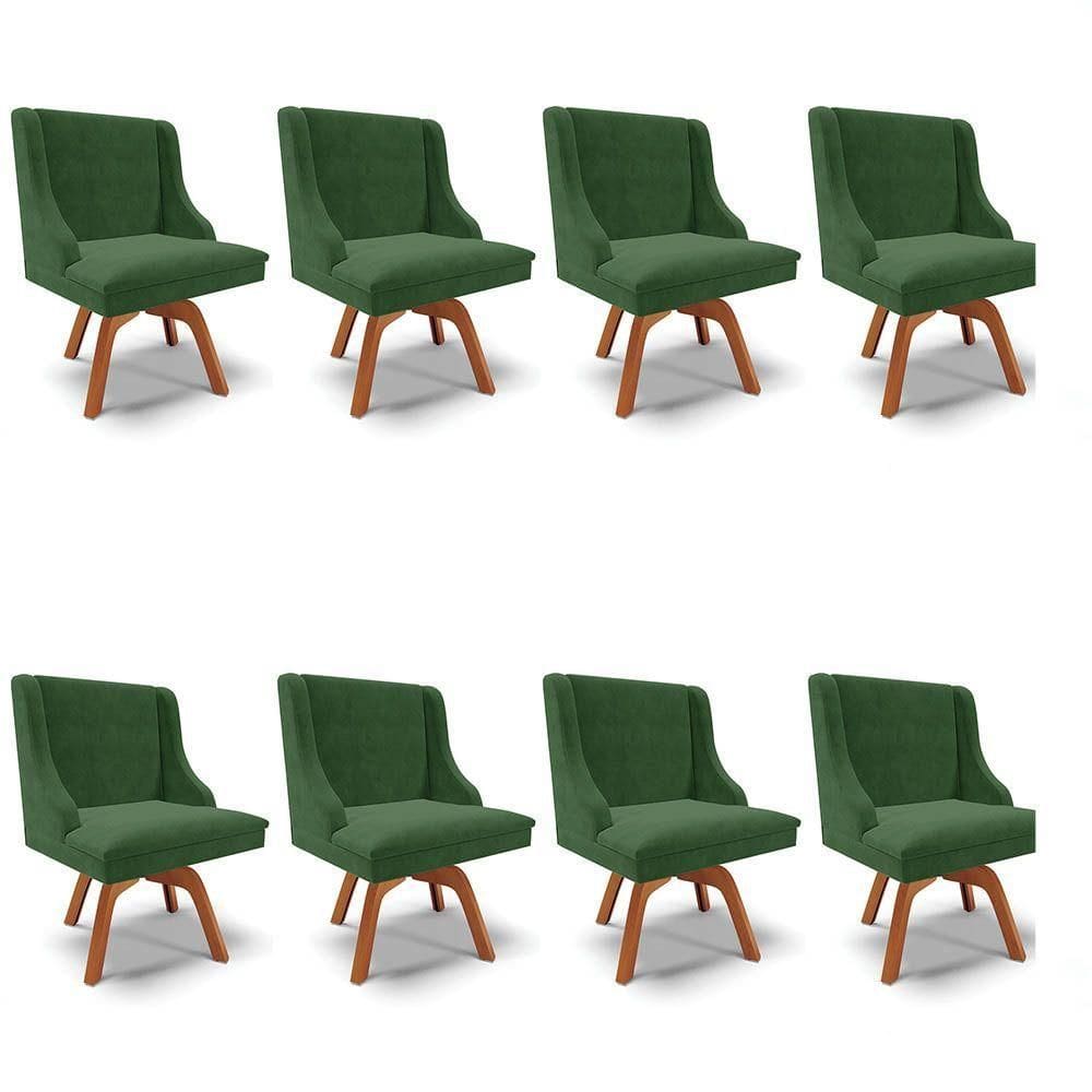 Kit 8 Cadeiras Estofadas Base Giratória De Madeira Lia Suede Verde - Ibiza