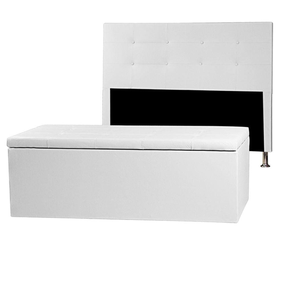Kit Cabeceira E Calçadeira Baú King 1,95m Berlim Corano Branco - Pallazio