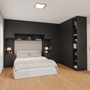Guarda-roupa Modulado de Canto 11 Portas 7 Peças Hera Cabecasa Madeiramadeira Preto/Cinza