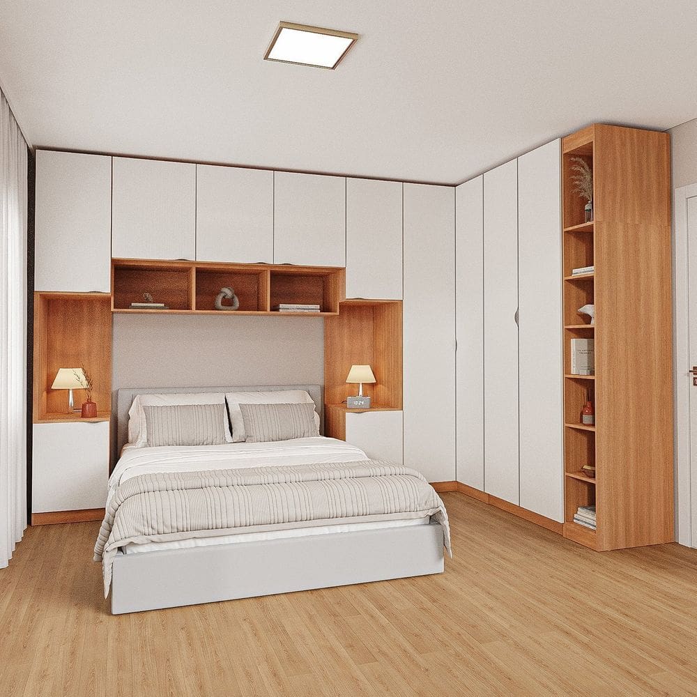 Guarda-roupa Modulado de Canto 11 Portas 7 Peças Hera Cabecasa Madeiramadeira Louro/Branco Geada/Preto