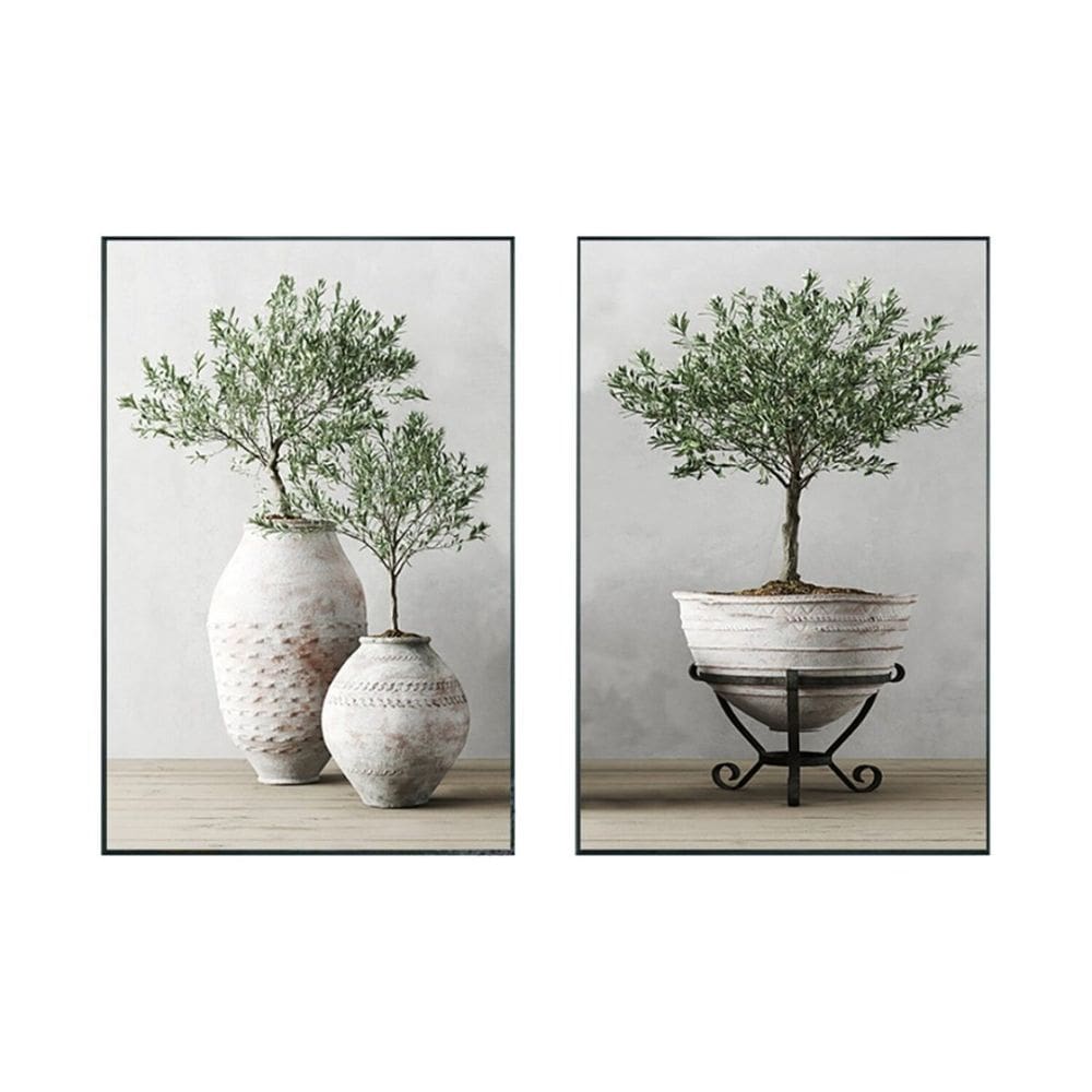 Quadro Decorativo Vinil com Vidro Vasos de Planta 90x60 Colorido