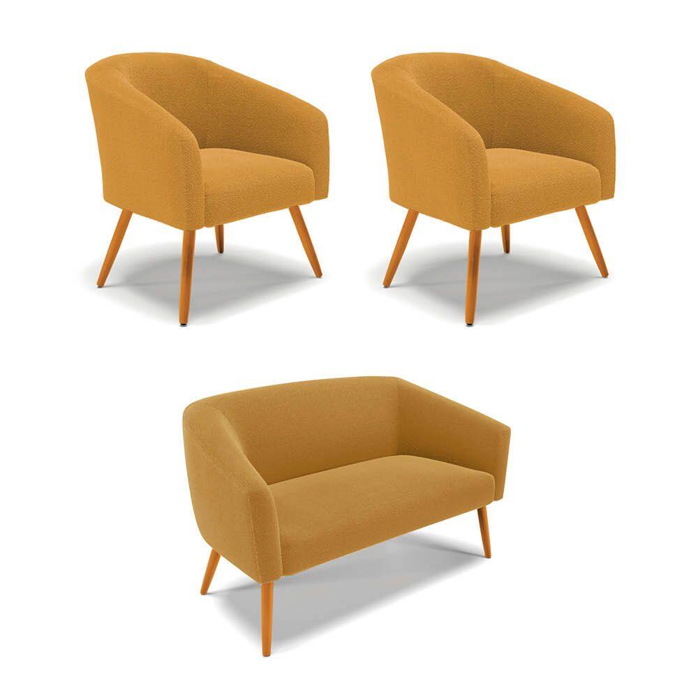 Namoradeira e 2 Poltronas Pé Palito Castanho Stella Bouclê Most D03 - D`Rossi