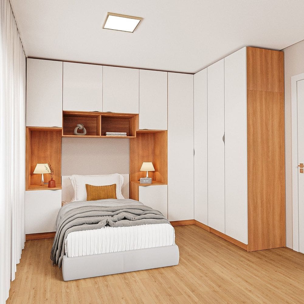 Guarda-roupa Modulado de Canto 10 Portas 6 Peças Hera Cabecasa Madeiramadeira Louro/Branco Geada/Preto