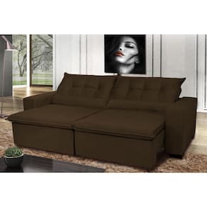 Sofá Montenegro 2,32 Mts Retrátil, Reclinável Com Molas E 2 Almofadas Lombar Tecido Suede Café