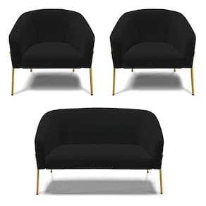 Sofá Namoradeira E 2 Poltronas Pé De Ferro Dourado Stella Linho D03 - D`rossi Cor A79 Preto