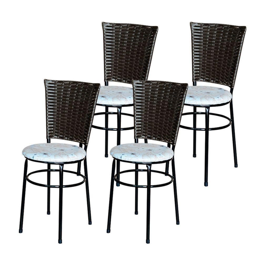 4 Cadeiras Preta Para Mesa Hawai Marrom Assento Floral Cor:floral Areia