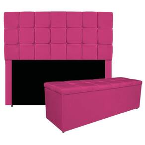 Kit Cabeceira E Calçadeira Manchester 160 Cm Queen Size Suede Cor Pink