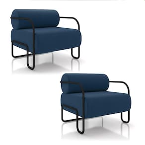 Poltrona Sala De Estar Industrial Preto Kit 2 Ameli Veludo Azul Marinho K01 - D`rossi