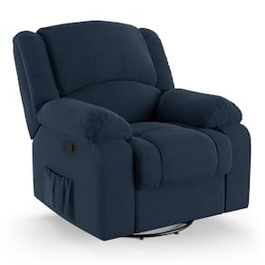 Poltrona Do Papai Reclinável Melim Glider Giratória Veludo Azul Fh1 - D`rossi