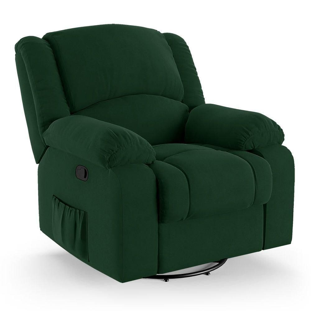 Poltrona Do Papai Reclinável Melim Glider Giratória Veludo Verde Fh1 - D`rossi