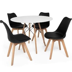 Conjunto Mesa Branca Eames 90cm E 4 Cadeiras Leda Preta