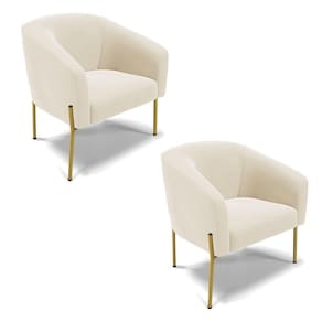 Poltrona Pé De Ferro Dourado Kit 2 Stella Veludo Bege D03 - D`rossi
