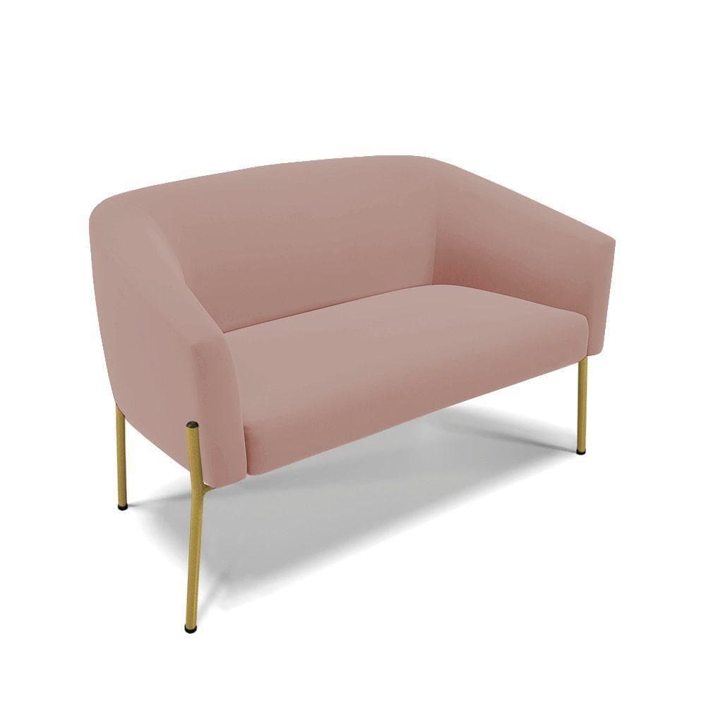 Sofá Namoradeira 2 Lugares Pé De Ferro Dourado Stella Veludo D03 - D`rossi Cor Rose