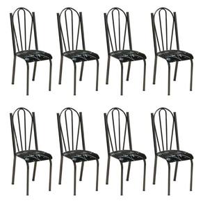 Kit 8 Cadeiras De Cozinha Alasca Estampado Preto Florido Pés De Ferro Cromo Preto - Pallazio