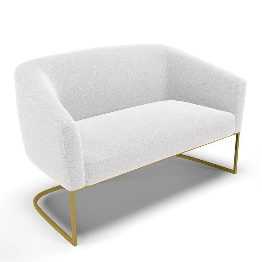 Sofá Namoradeira 2 Lugares Base Industrial Dourado Stella Bouclê Off White D03 - D`rossi
