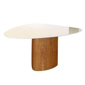 Mesa De Jantar Cone Orgânica Redonda 100x103 Cm Base Freijó Com Tampo Laqueado