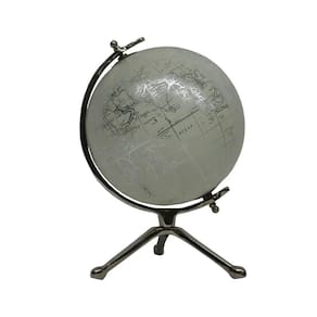 Globo Terrestre Decorativo em Metal Prata 30cm SRY0002 BTC