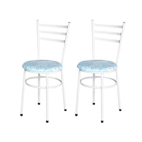 2 Cadeiras Para Mesa Epoxi Branca Assento Estampado Cor:floral Gelo