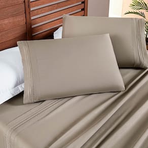 Jogo Cama Lençol Honore Solteiro Micro Percal 200 Fios c/ Detalhes Bordados 3 Peças - Taupe Bege