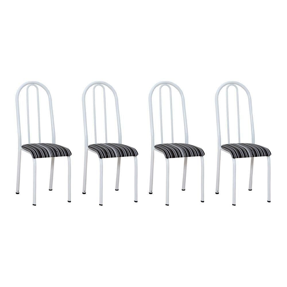 Kit 4 Cadeiras De Cozinha Flórida Estampado Preto Listrado Pés De Ferro Branco