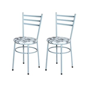 2 Cadeiras Para Mesa Epoxi Cinza Assento Floral Cor:floral Branco