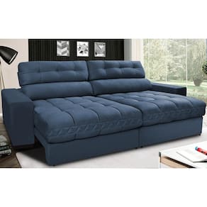 Sofá Retrátil E Reclinável Com Molas Ensacadas Cama Inbox Master 2,12m Tecido Suede Azul