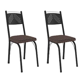 Kit 2 Cadeiras De Cozinha Virginia Estampado Tecelão Cacau Pés De Ferro Preto