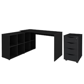 Mesa Escrivaninha Em L Eron E Gaveteiro Com Rodízios Mity A06 Preto - Mpozenato