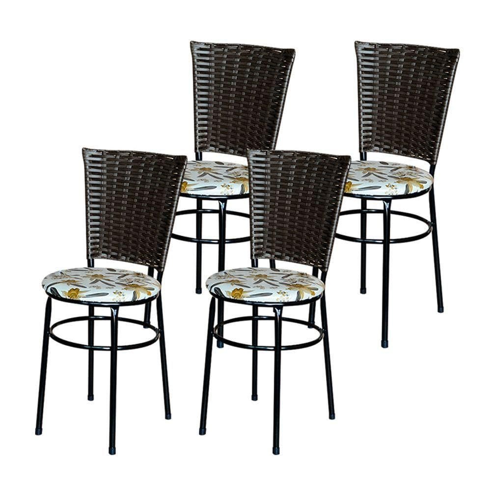 4 Cadeiras Preta Para Mesa Hawai Marrom Assento Floral Cor:floral Orquídea