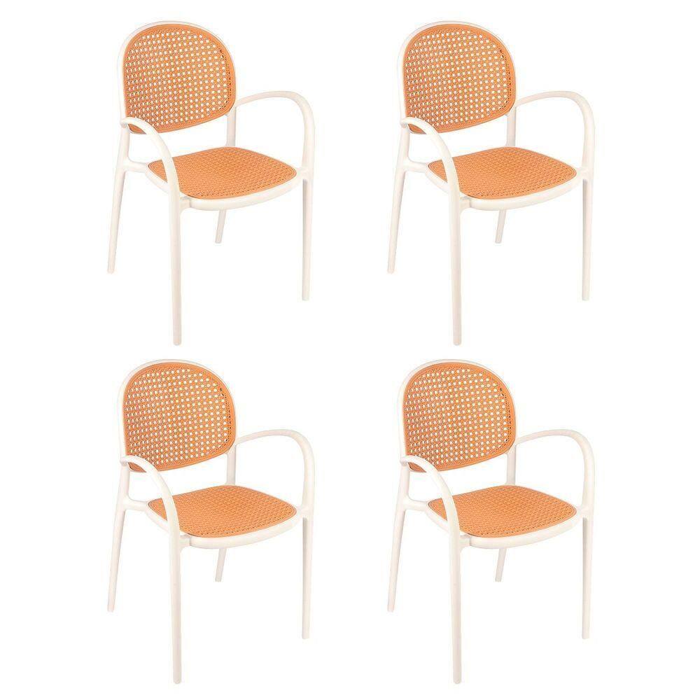Kit 4 Cadeiras De Jantar Com Braços Mumbai De Telinha Branco