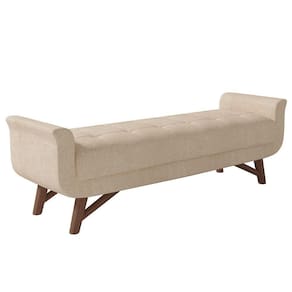 Puff Recamier Calçadeira 140cm Base Madeira Neville P02 Bouclé Bege - Mpozenato