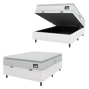 Cama Box Baú Colchão Casal Espuma D33 Vangogh Pillow Top 138x188x70cm Branco Linho Hellen Branco