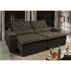 Sofá Lisboa 2,92m Retrátil, Reclinável Com Molas No Assento Tecido Suede Velusoft Café - Cama Inbox