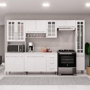 Cozinha Modulada Completa Fidelitá Viena 5 Peças 295cm 12 Portas 3 Gavetas Com Tampo Branco