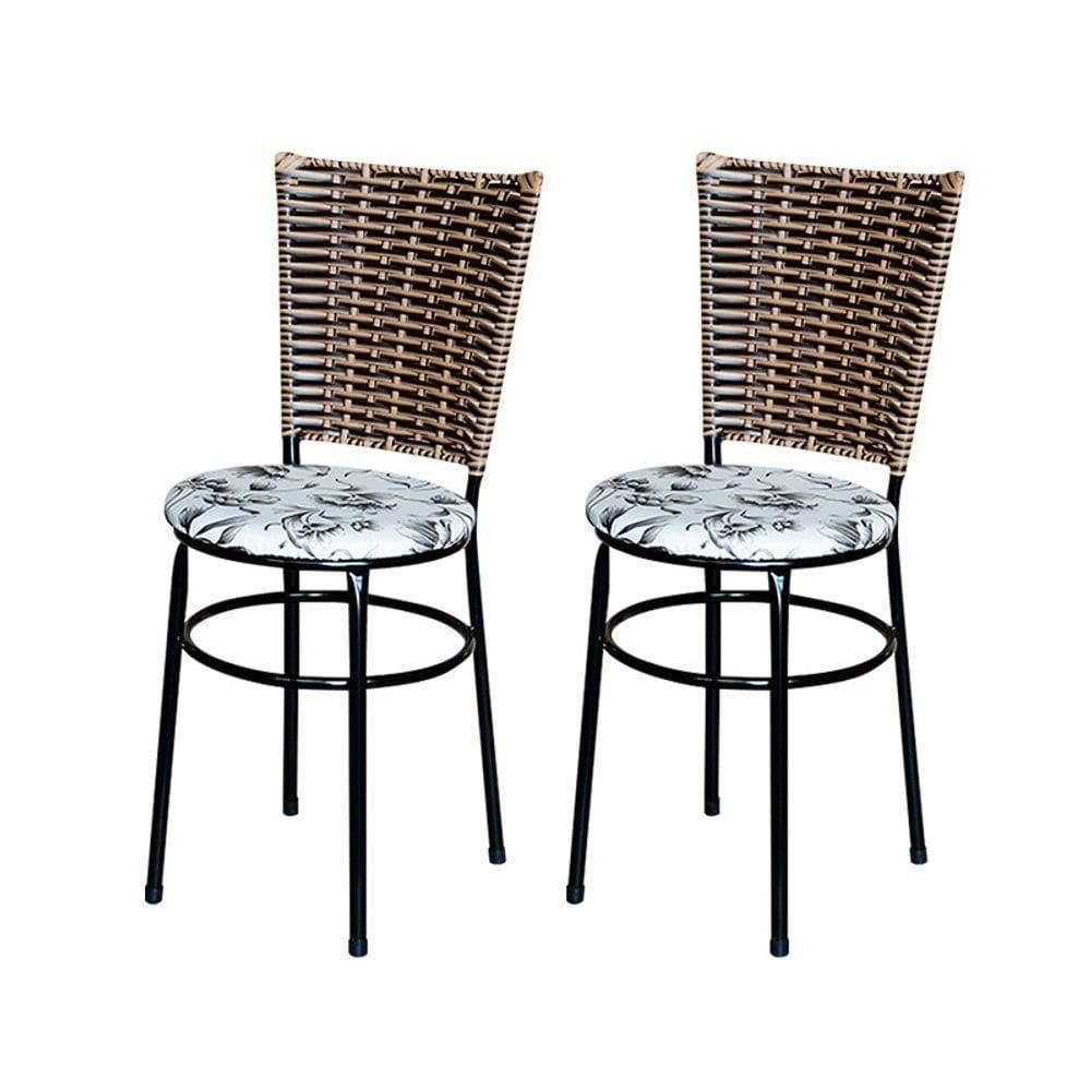 2 Cadeiras Preta Para Cozinha Hawai Avelã Assento Floral Cor:floral Branco