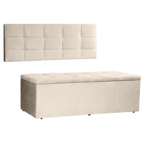 Kit Painel E Calçadeira Baú Solteiro 0,90m Roma Suede Bege - Pallazio