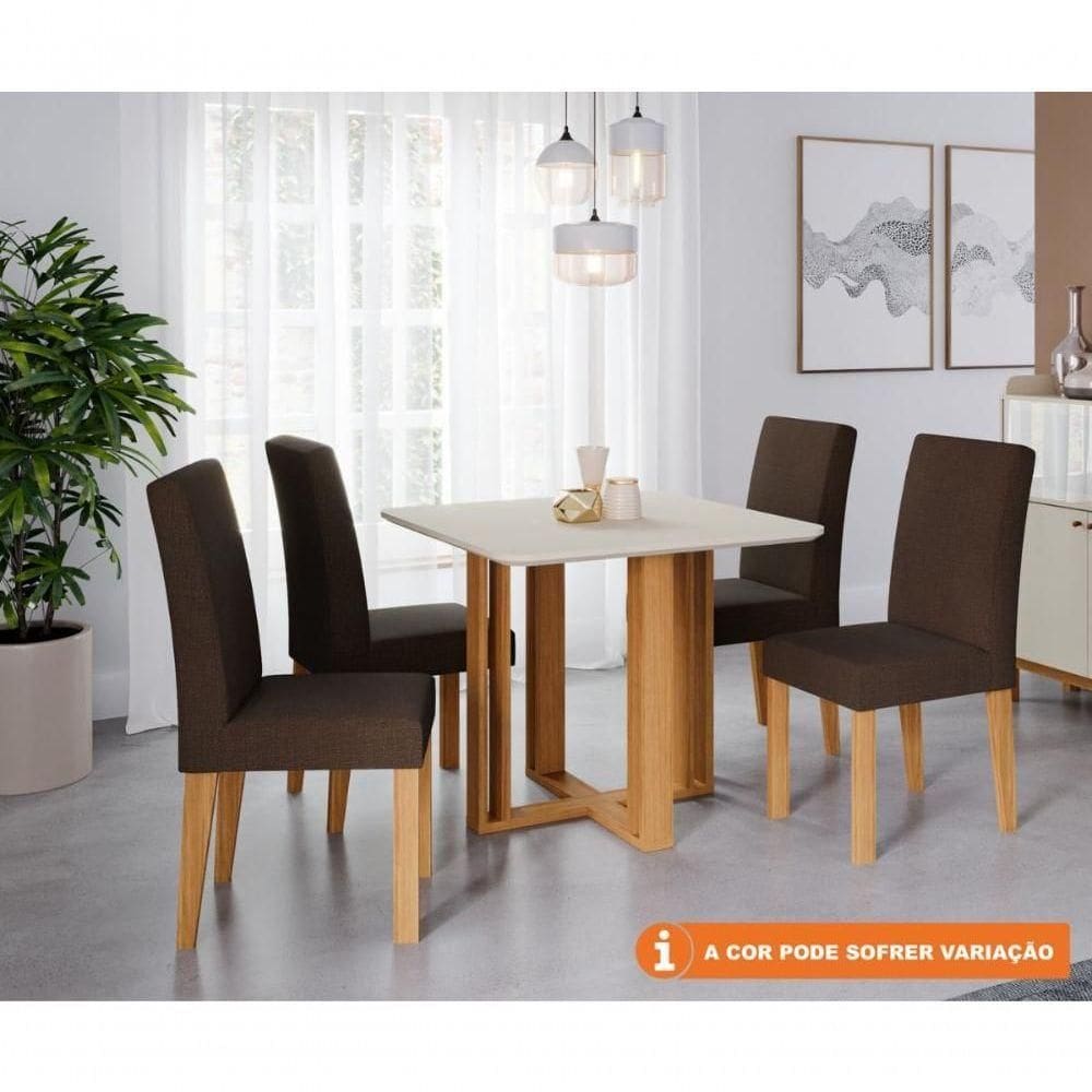 Conjunto Sala De Jantar Flora 94x94 Tampo Mdf 4 Cadeiras Maia Cimol Nature/off White/mascavo