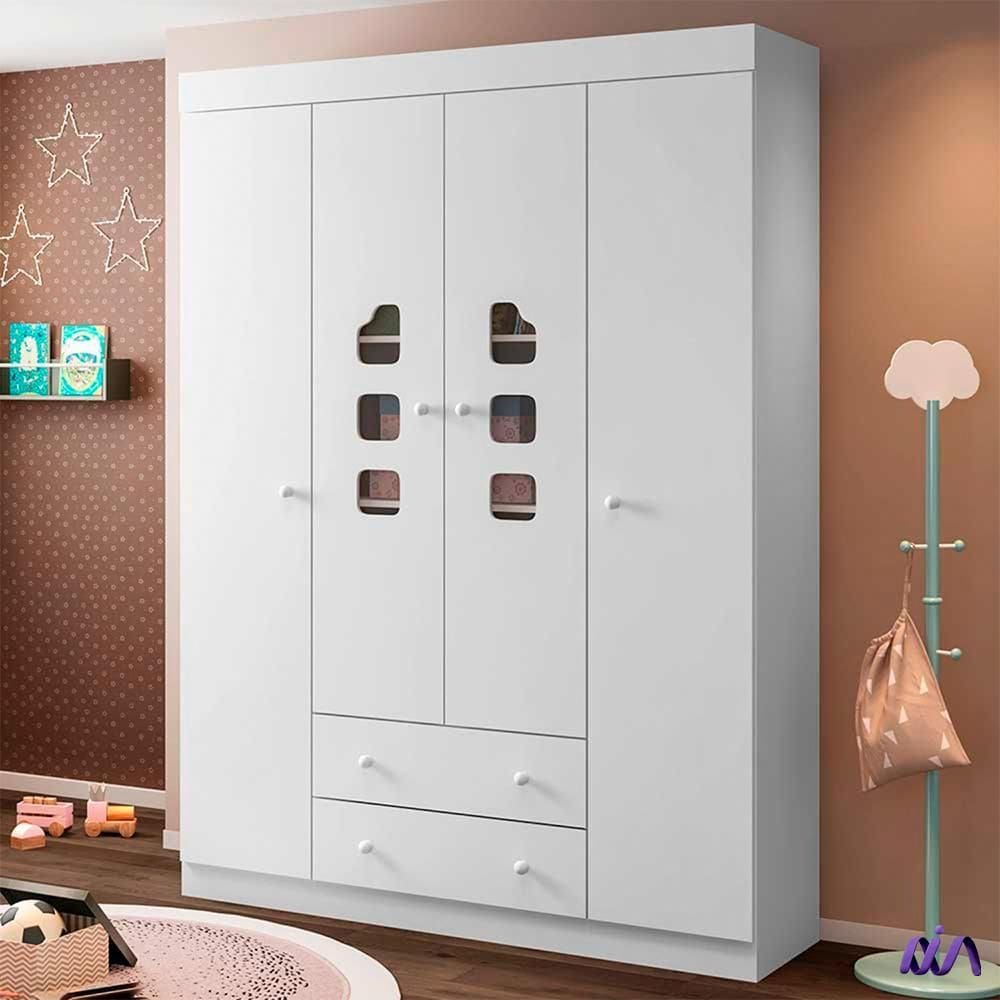 Roupeiro Phoenix Baby Livia 4 Portas Branco Branco - Branco
