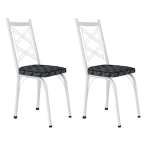 Kit 2 Cadeiras De Cozinha Delaware Estampado Mosaico Silver Pés De Ferro Branco