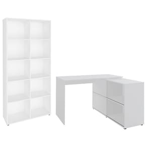 Mesa Escrivaninha Em L Link E Estante Livreiro 90x187cm Lean A06 Branco - Mpozenato